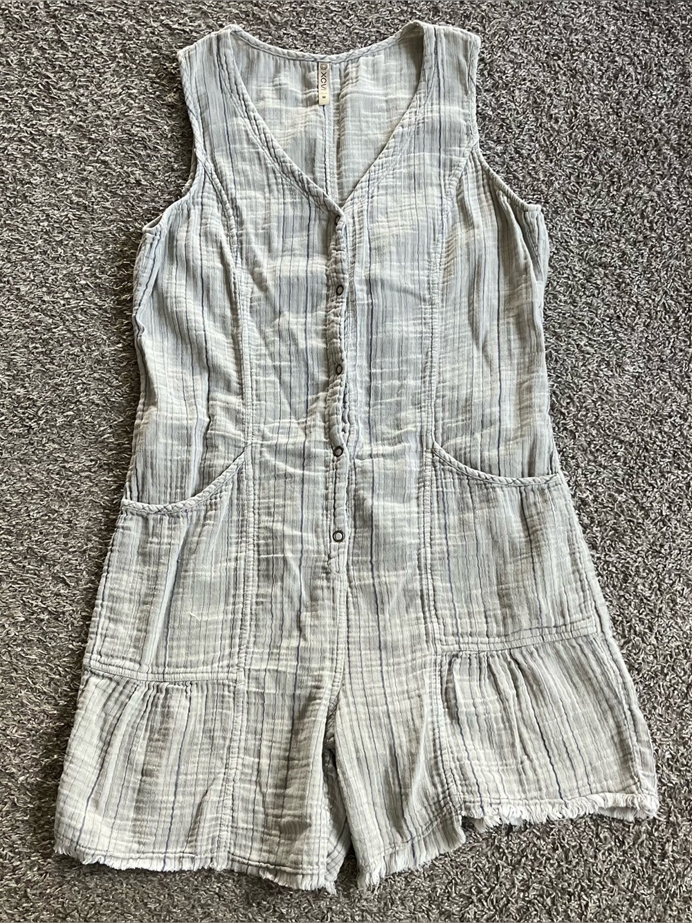 XCVI Cotton Sleeveless Button Down Romper Striped Gauze Coastal Grandma Lagen